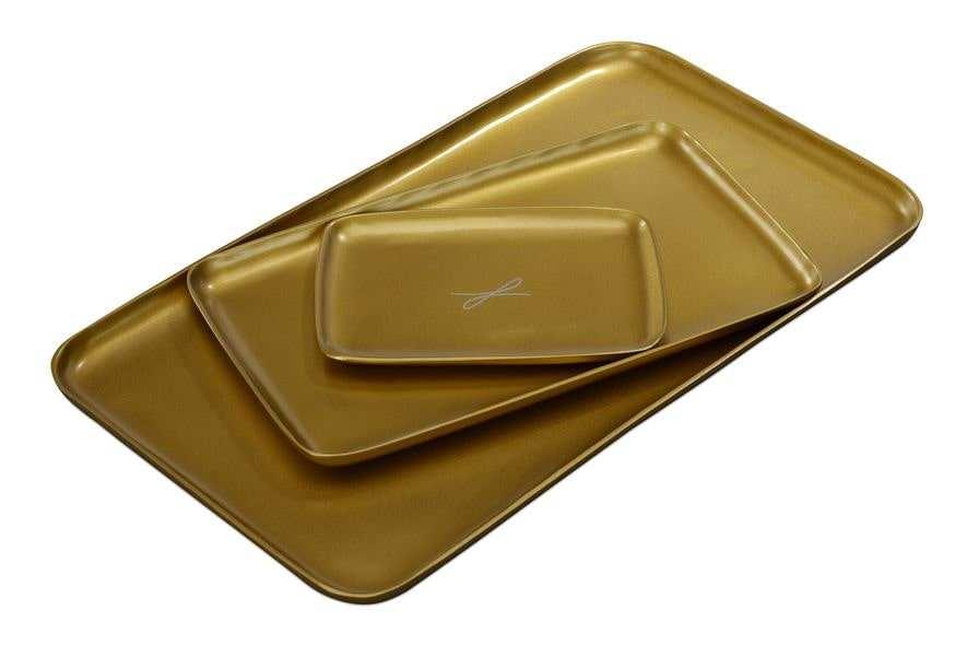 Kerzenteller goldfarben, eckig 14 x 24cm - WikaKerzen