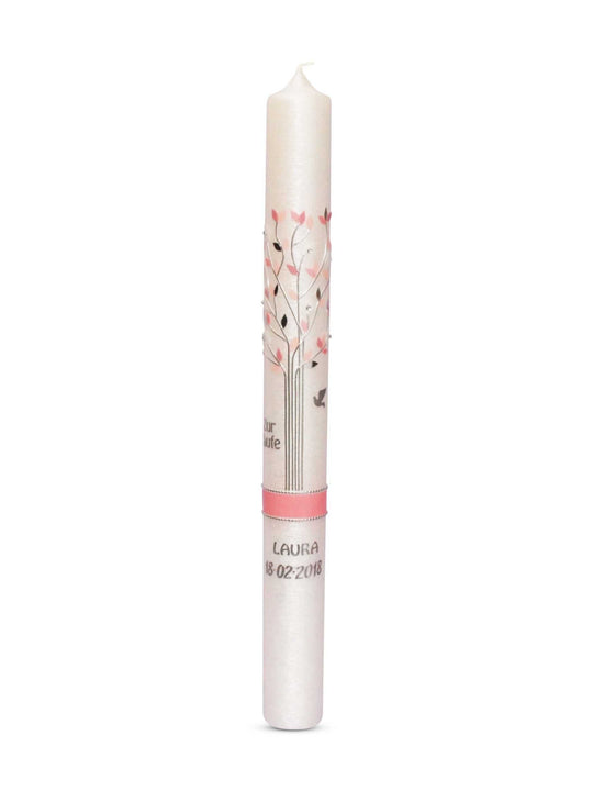 Kommunionkerzen Mädchen in Perlmutt Lebensbaum Rosa 13 € Kommunionkerze WKKK001 WikaKerzen