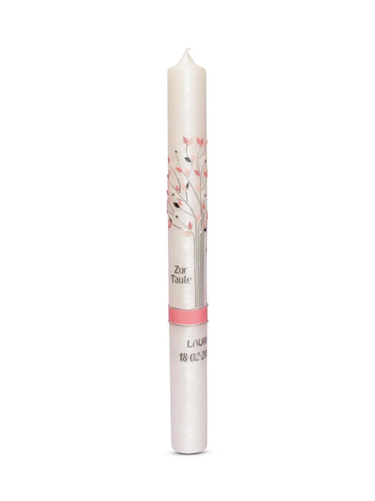 Kommunionkerzen Mädchen in Perlmutt Lebensbaum Rosa 13 € Kommunionkerze WKKK001 WikaKerzen