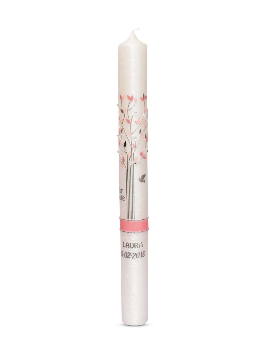 Kommunionkerzen Mädchen in Perlmutt Lebensbaum Rosa 13 € Kommunionkerze WKKK001 WikaKerzen