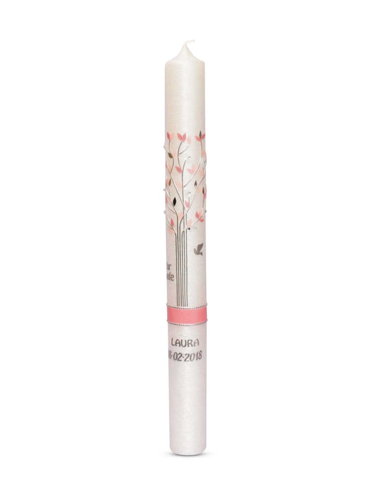 Kommunionkerzen Mädchen in Perlmutt Lebensbaum Rosa 13 € Kommunionkerze WKKK001 WikaKerzen