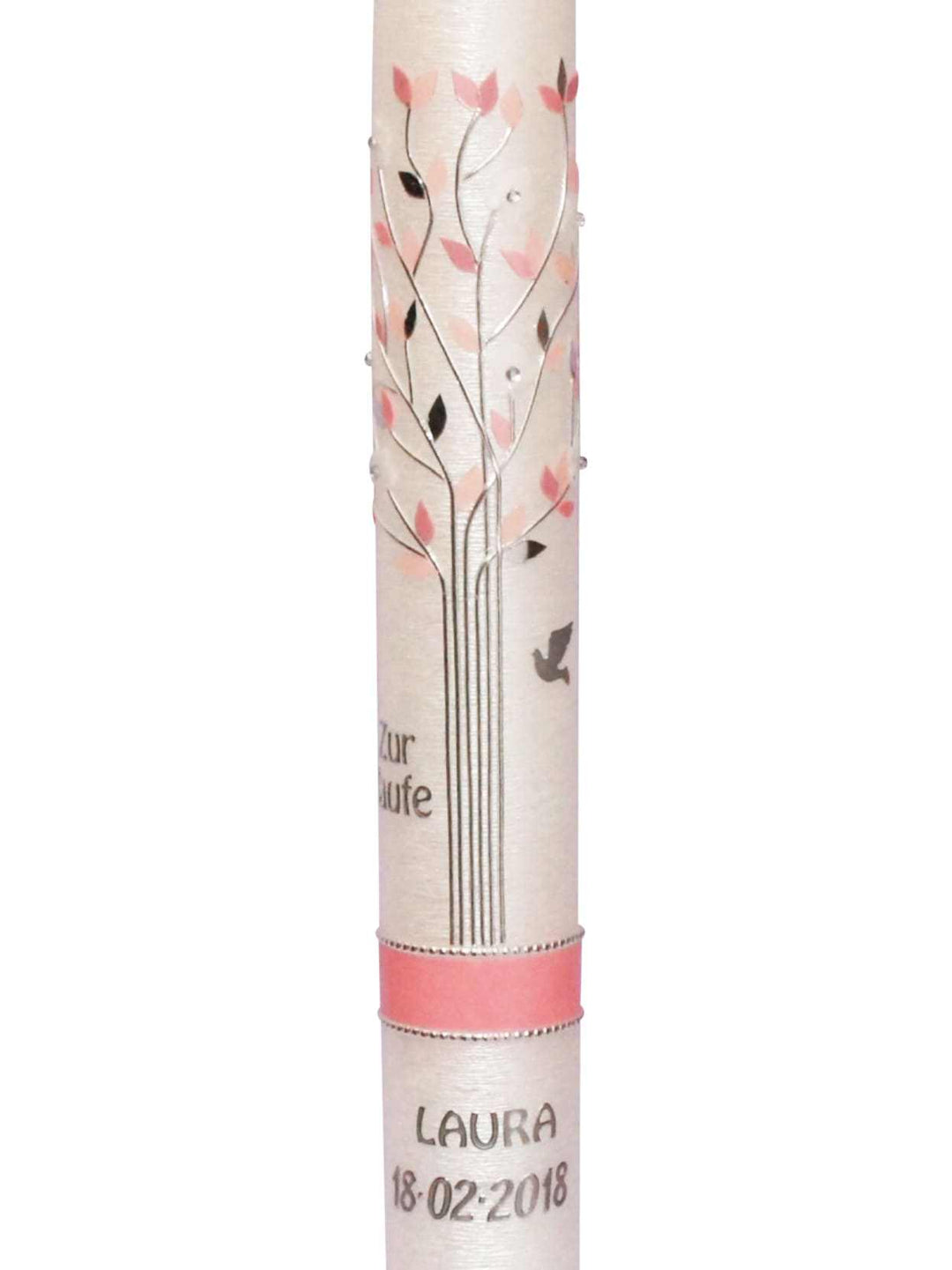 Kommunionkerzen Mädchen in Perlmutt Lebensbaum Rosa 13 € Kommunionkerze WKKK001 WikaKerzen