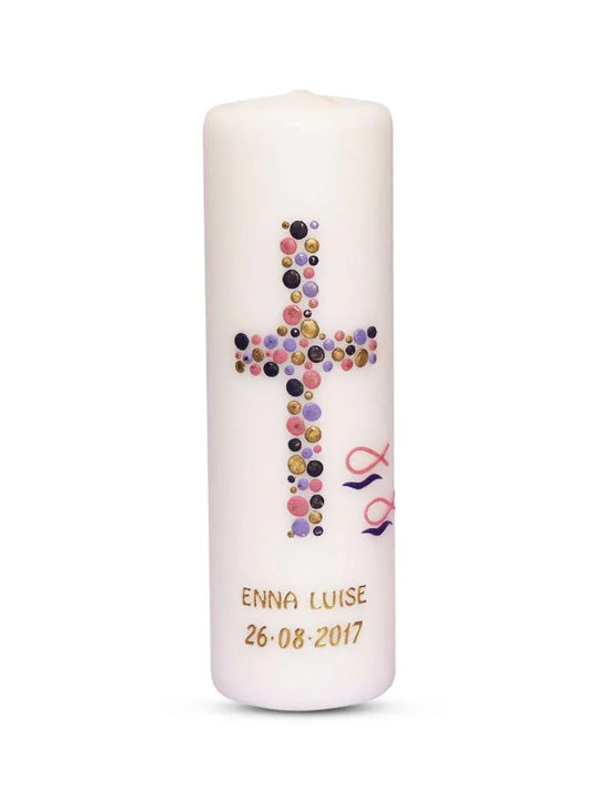 Taufkerze Mädchen Junge Kreuz Kreise 15 - WikaKerzen