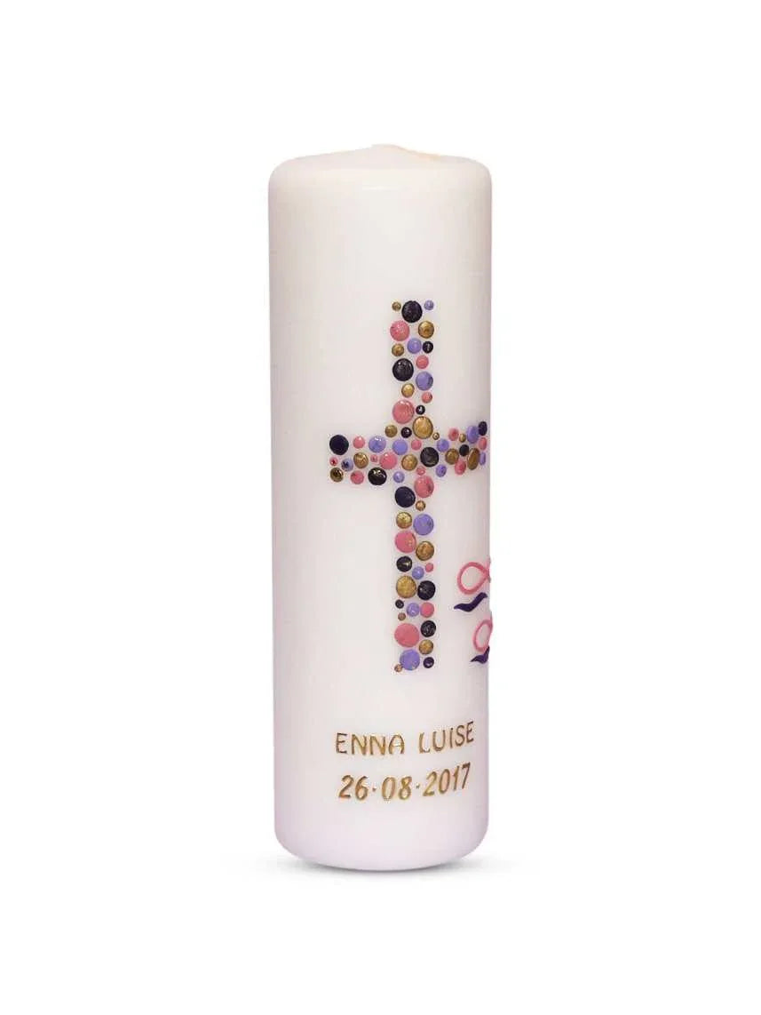 Taufkerze Mädchen Junge Kreuz Kreise 15 - WikaKerzen
