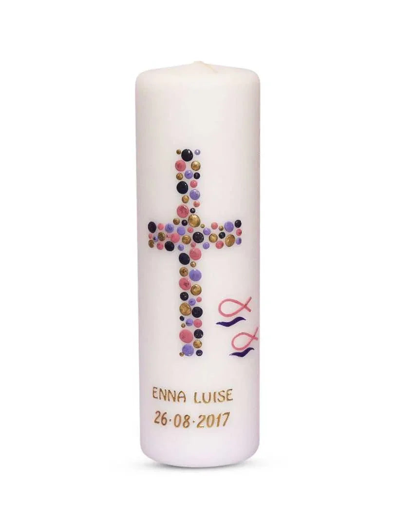 Taufkerze Mädchen Junge Kreuz Kreise 15 - WikaKerzen
