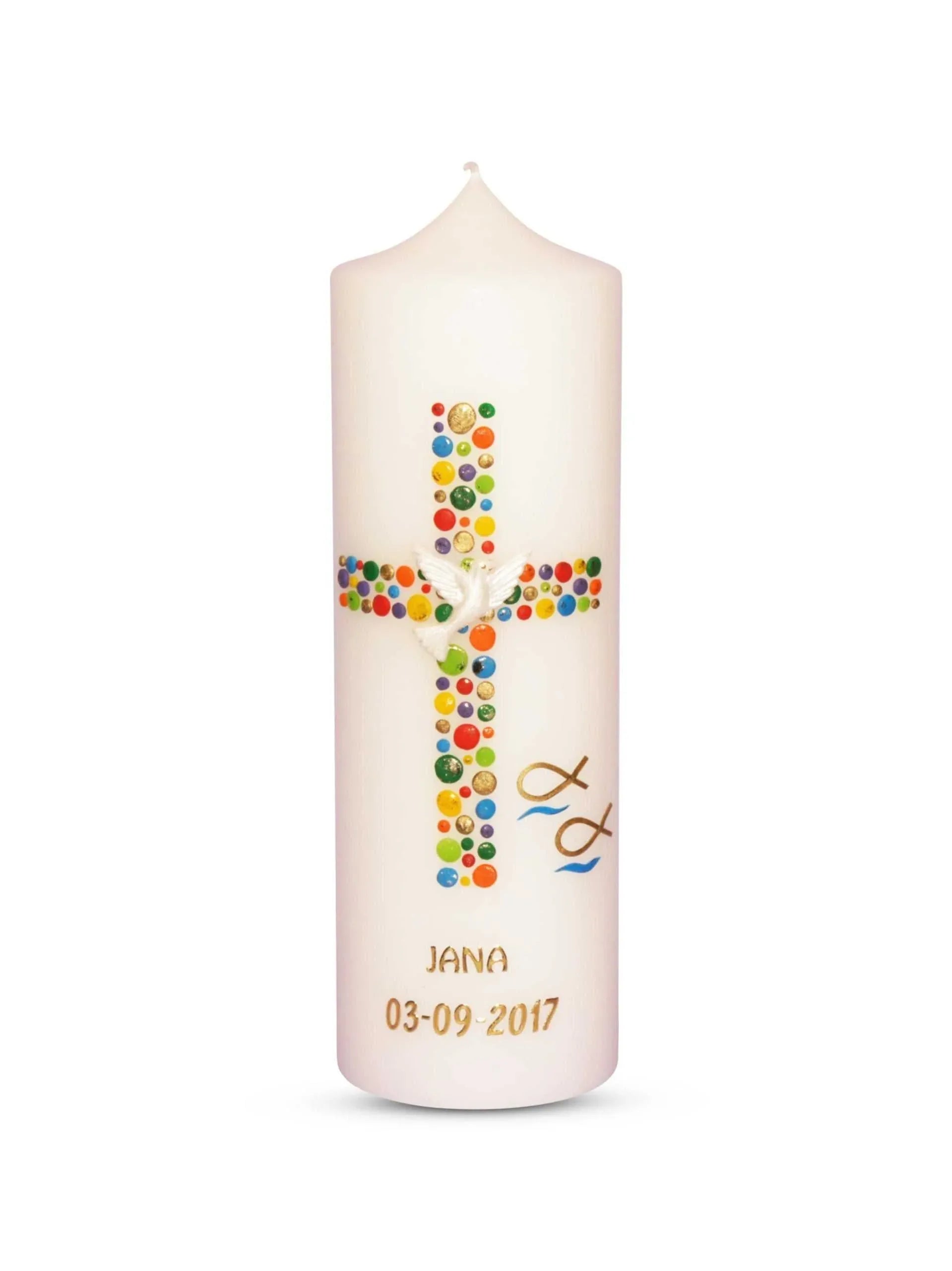 Taufkerze Mädchen Junge Kreuz Kreise 16 - WikaKerzen