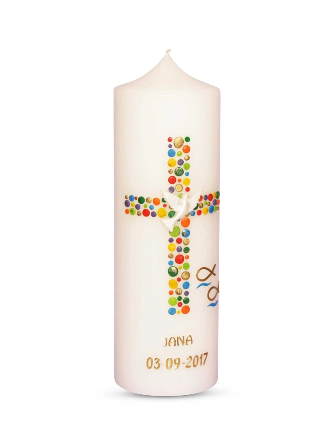 Taufkerze Mädchen Junge Kreuz Kreise 16 - WikaKerzen