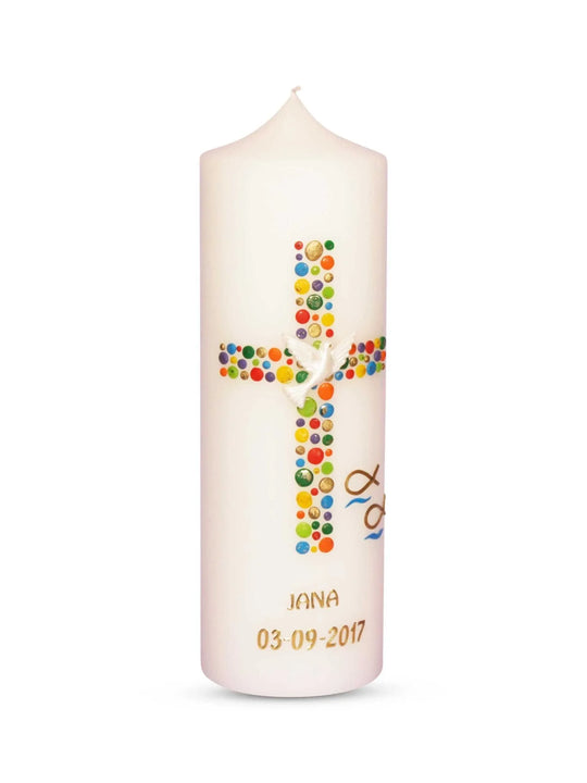 Taufkerze Mädchen Junge Kreuz Kreise 16 - WikaKerzen