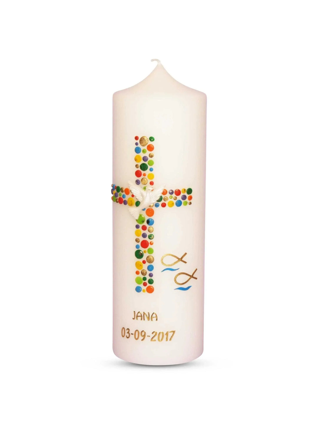 Taufkerze Mädchen Junge Kreuz Kreise 16 - WikaKerzen