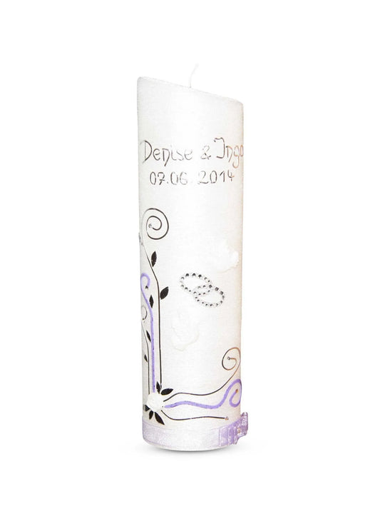 Hochzeitskerze Perlmutt Oval mit Tauben und Ringe 2 - WikaKerzen