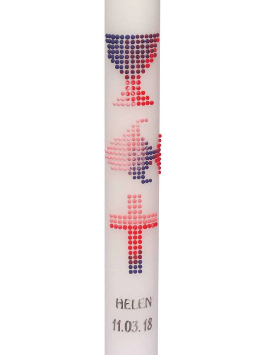 Kommunionkerzen Taufkerzen Mädchen Kreuz Kreise Lila Rosa - WikaKerzen