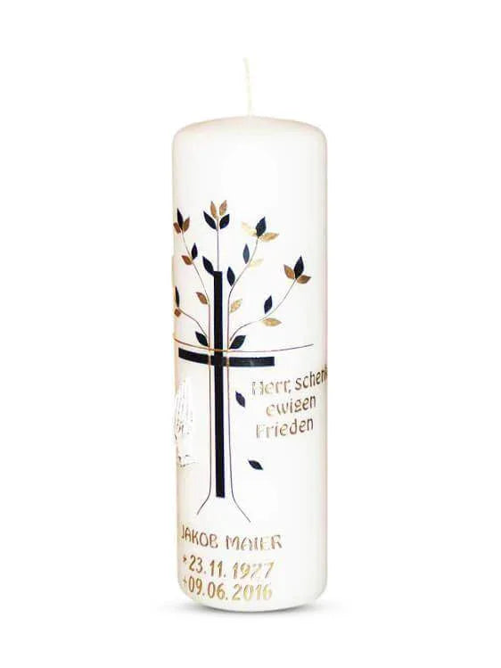 Trauerkerze und Gedenkkerze mit Kreuz, Baum und Hände 5 - WikaKerzen