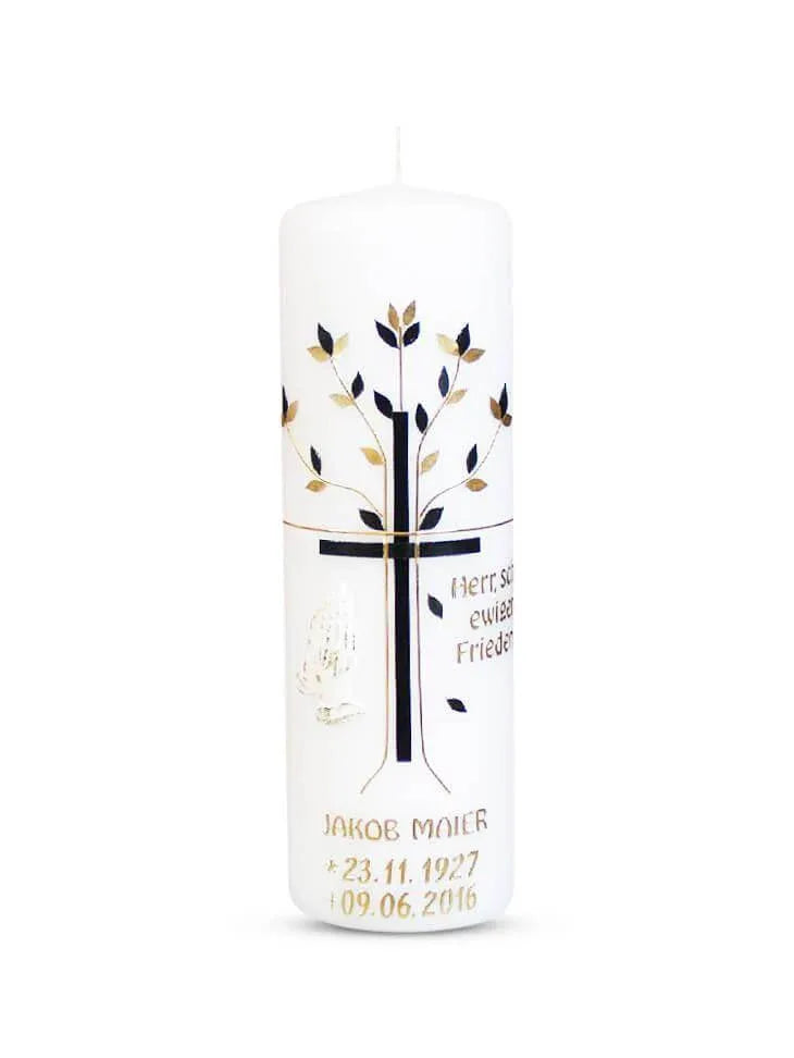 Trauerkerze und Gedenkkerze mit Kreuz, Baum und Hände 5 - WikaKerzen