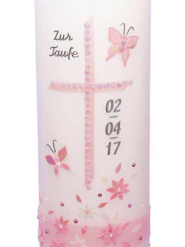 Taufkerze Mädchen Rosa - WikaKerzen