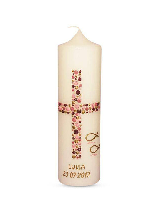 Taufkerze Mädchen Junge mit Name und Datum Kreuz-Kreise-12 € Taufkerze WKTH009 WikaKerzen