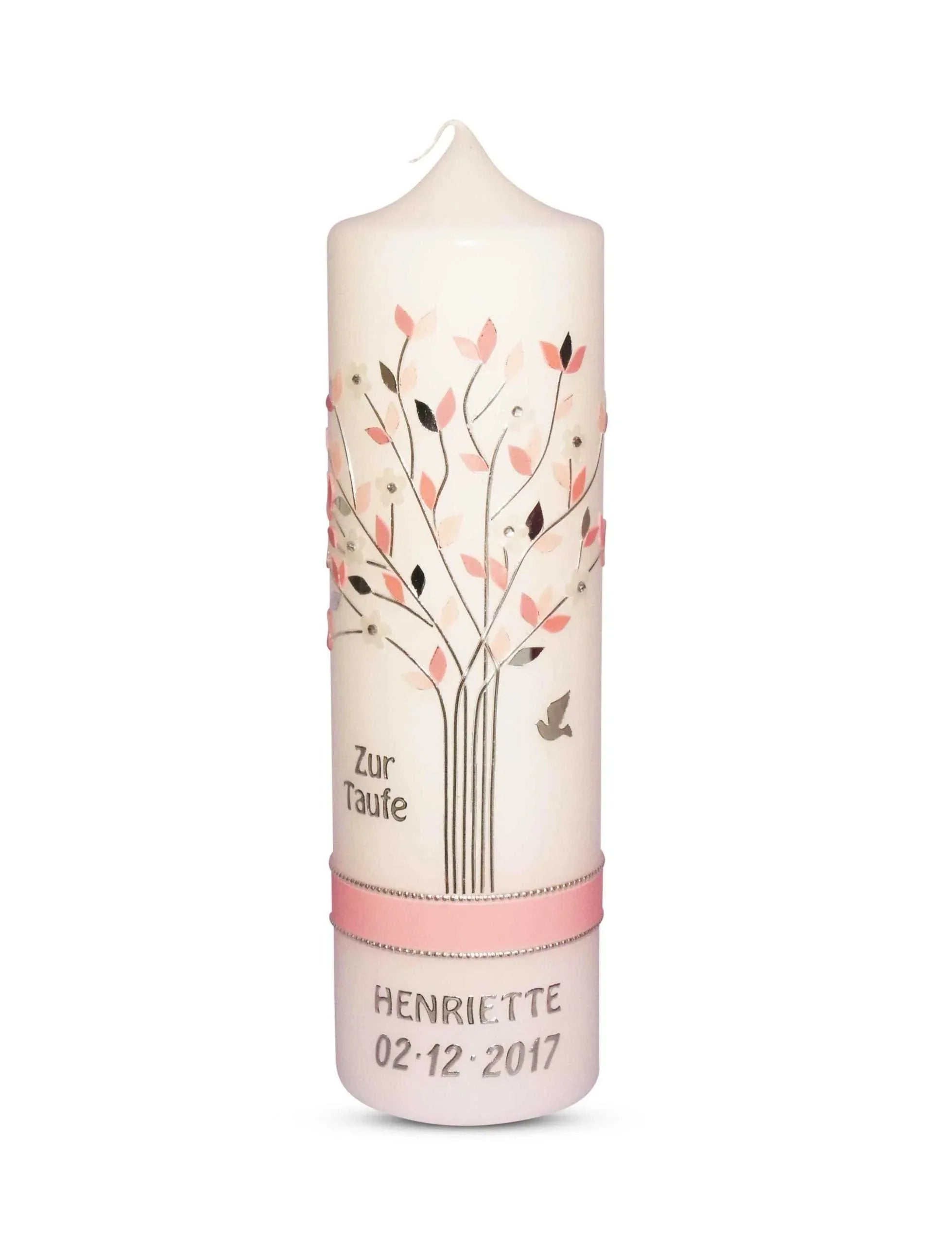Taufkerze Lebensbaum Mädchen 2 Rosa - WikaKerzen