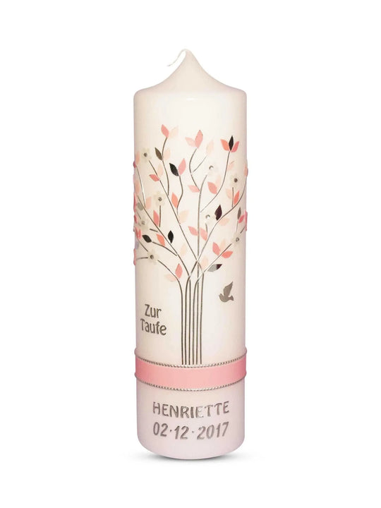 Taufkerze Lebensbaum Mädchen 2 Rosa - WikaKerzen