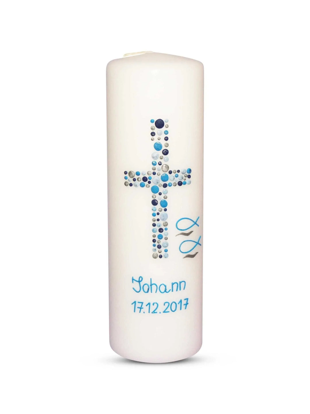 Taufkerze Junge Kreuz Kreise 24 Blau Silber - WikaKerzen