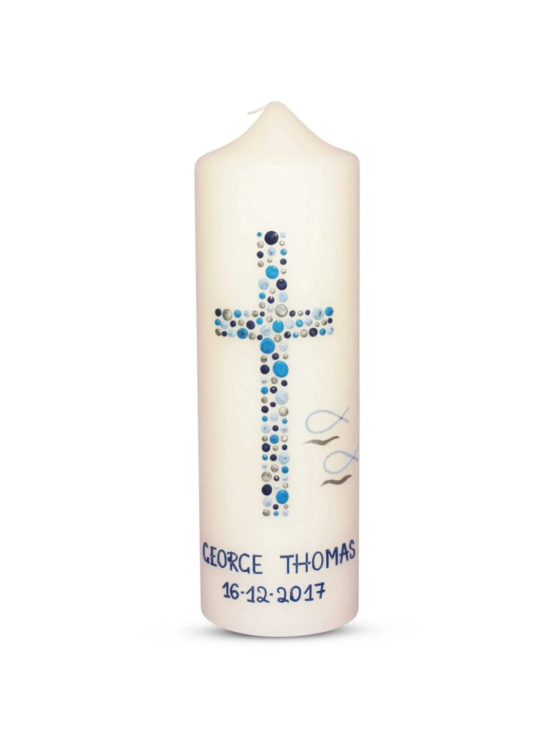 Taufkerze Junge Kreuz Kreise 26 Blau Silber - WikaKerzen