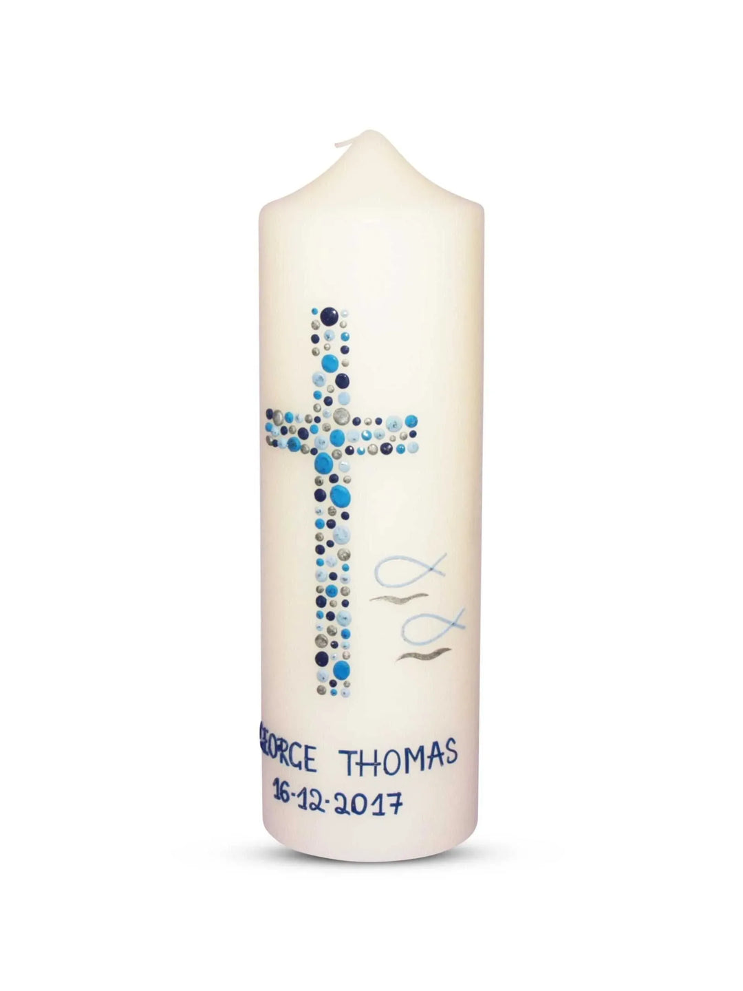 Taufkerze Junge Kreuz Kreise 26 Blau Silber - WikaKerzen