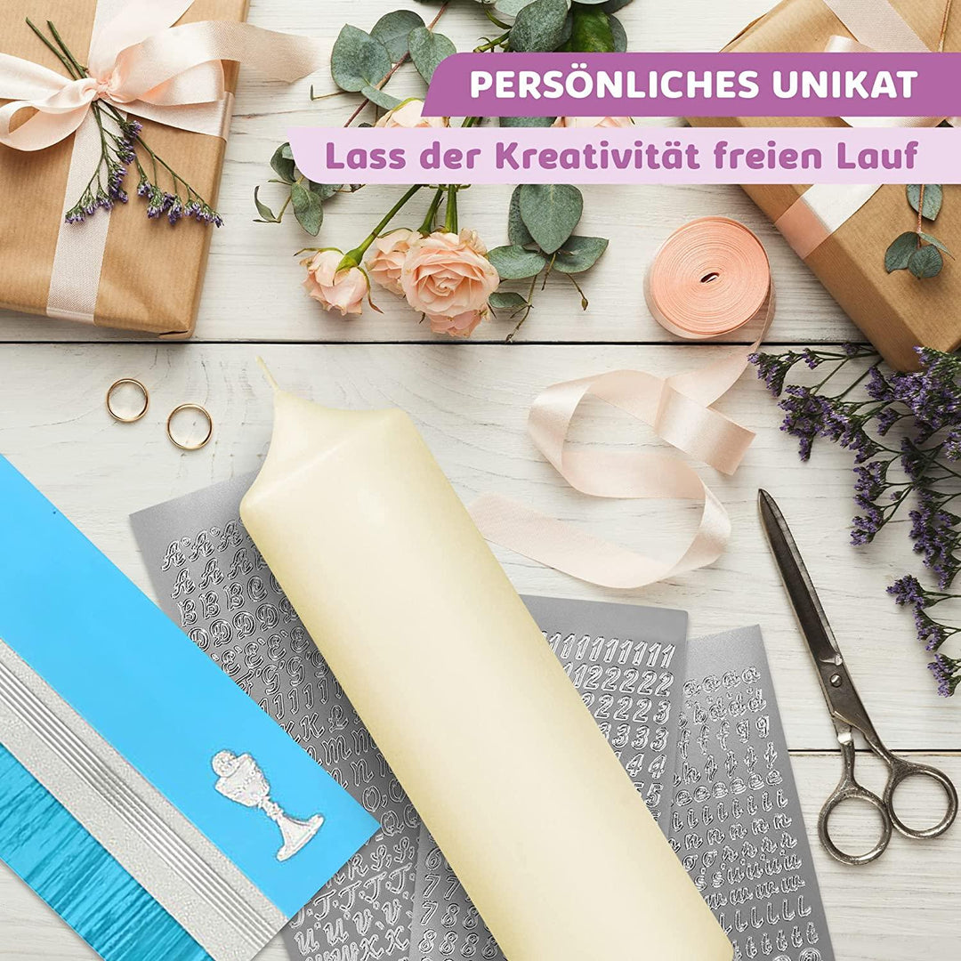 Taufkerze selber Machen Set (Türkis,25x7cm,Creme) - WikaKerzen