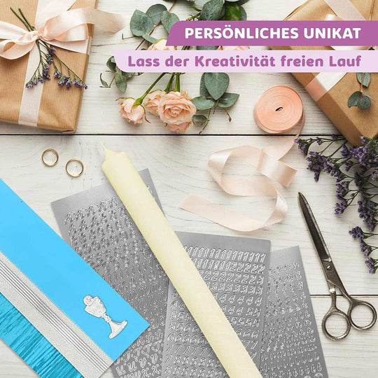 Taufkerze selber Machen Set (Türkis,40x4cm,Creme) - WikaKerzen