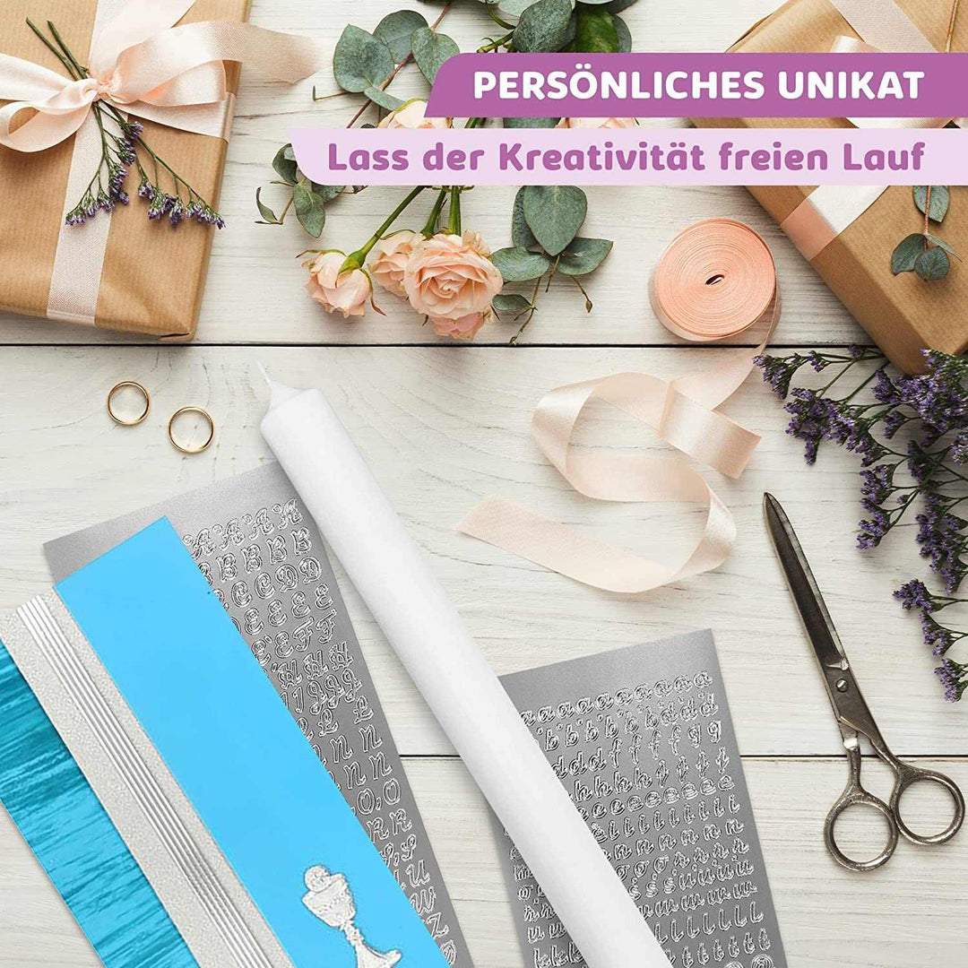 Taufkerze selber Machen Set (Türkis,40x4cm,Weiß) - WikaKerzen