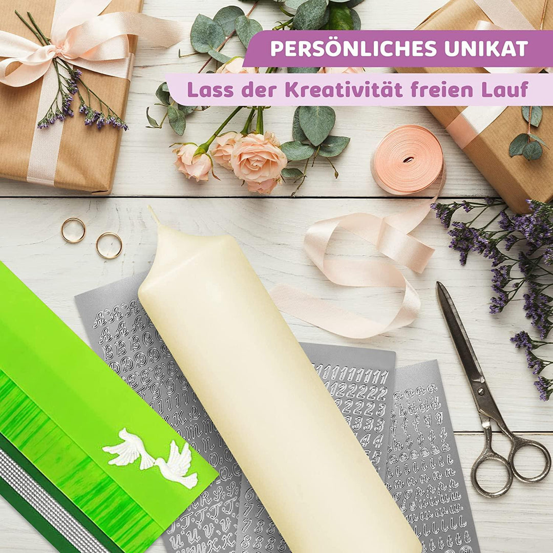 Taufkerze selber Machen Set (Grün,25x7cm,Creme) - WikaKerzen