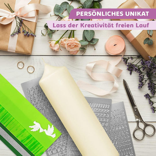 Taufkerze selber Machen Set (Grün,25x7cm,Creme) - WikaKerzen