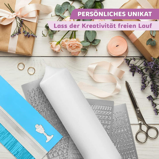 Taufkerze selber Machen Set (Türkis,25x7cm,Weiß) - WikaKerzen