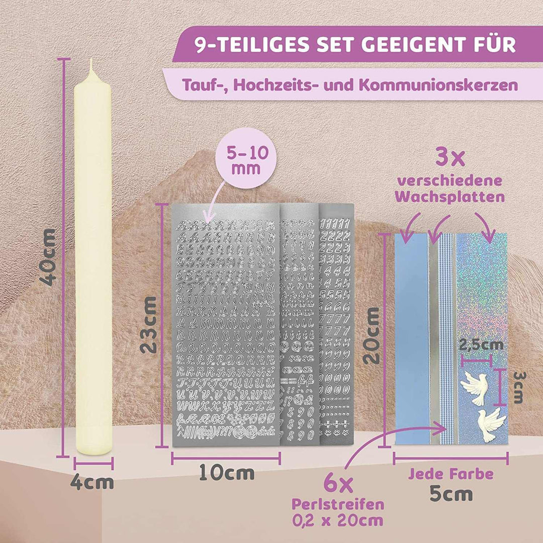 Taufkerze selber Machen Set (Blau,40x4cm,Creme) - WikaKerzen