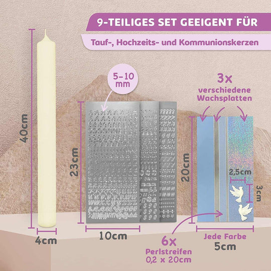 Taufkerze selber Machen Set (Blau,40x4cm,Creme) - WikaKerzen