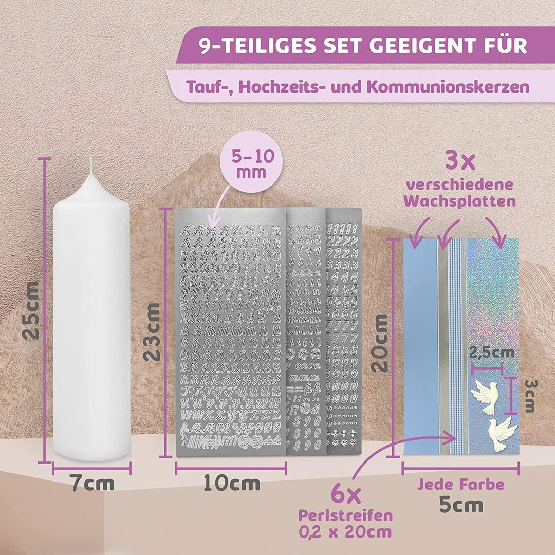 Taufkerze selber Machen Set (Blau,25x7cm,Weiß) - WikaKerzen