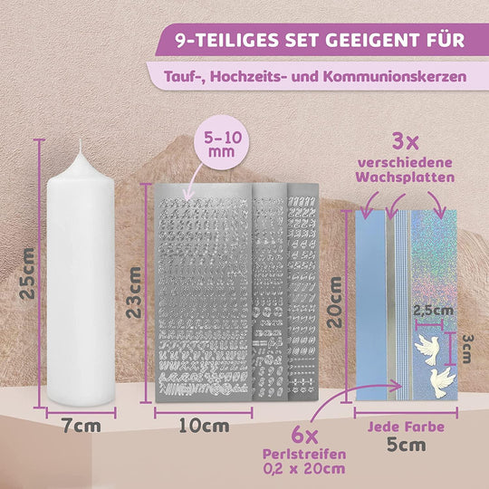 Taufkerze selber Machen Set (Blau,25x7cm,Weiß) - WikaKerzen
