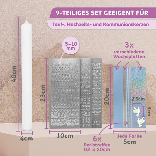 Taufkerze selber Machen Set (Blau,40x4cm,Weiß) - WikaKerzen