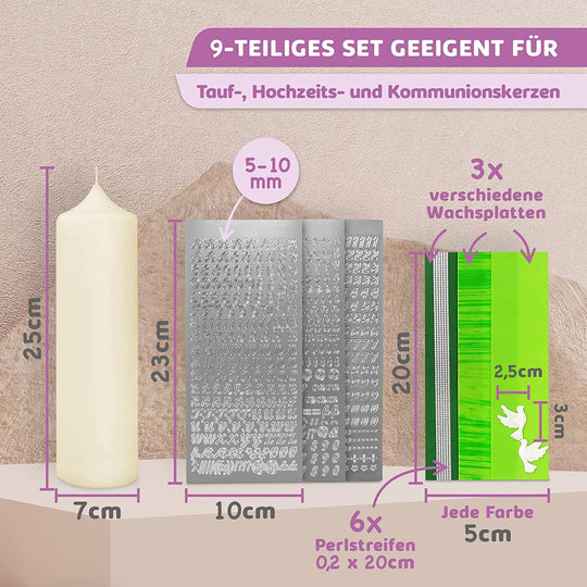 Taufkerze selber Machen Set (Grün,25x7cm,Creme) - WikaKerzen
