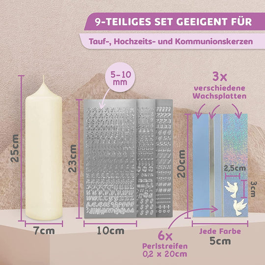 Taufkerze selber Machen Set (Blau,25x7cm,Creme) - WikaKerzen