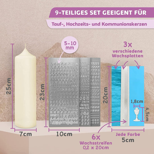 Taufkerze selber Machen Set (Türkis,25x7cm,Creme) - WikaKerzen