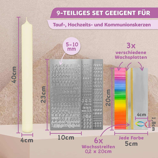 Taufkerze selber Machen Set (Regenbogen,40x4cm,Creme) - WikaKerzen