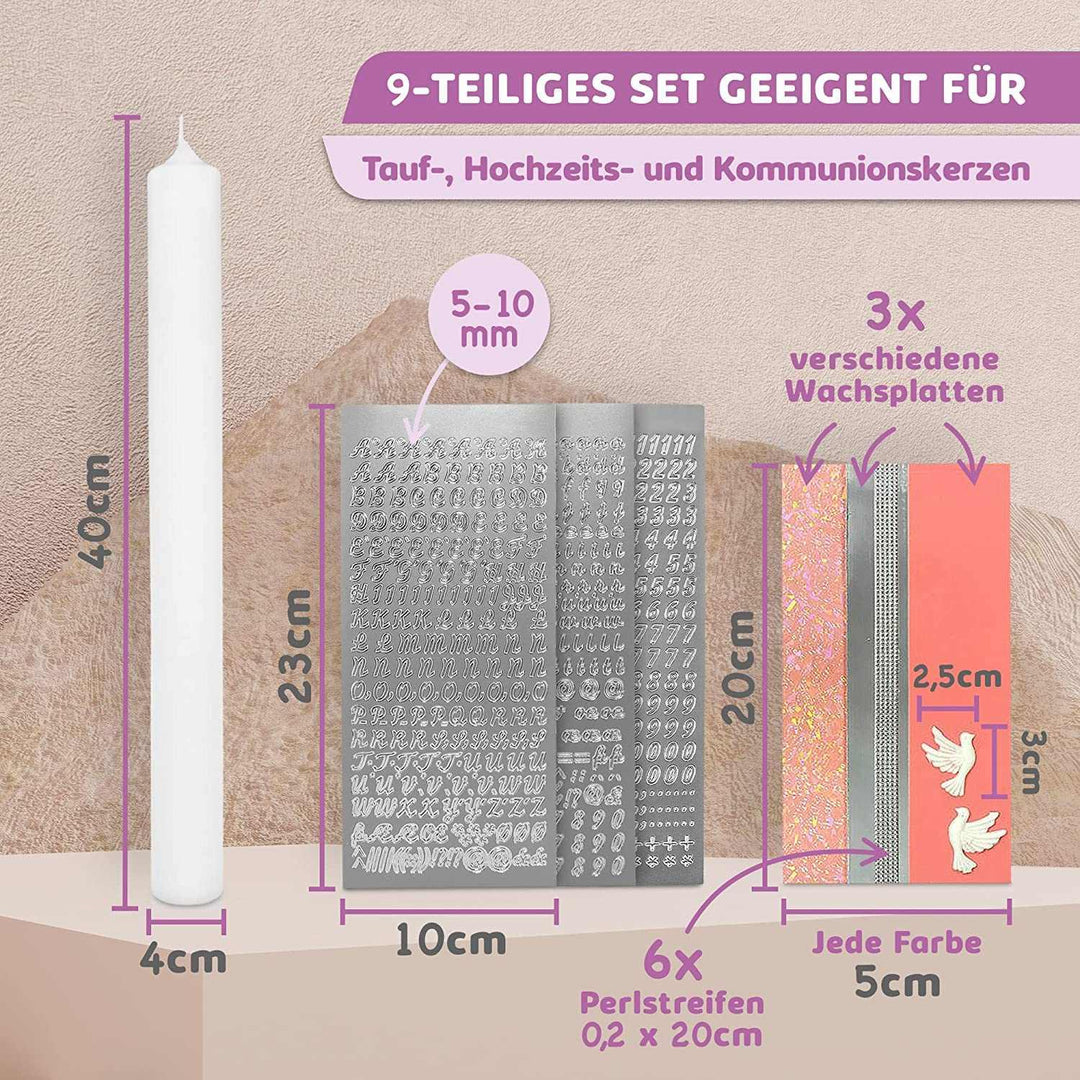 Taufkerze selber Machen Set (Rosa,40x4cm,Weiß) - WikaKerzen
