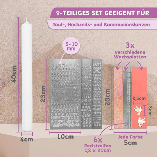Taufkerze selber Machen Set (Rosa,40x4cm,Weiß) - WikaKerzen