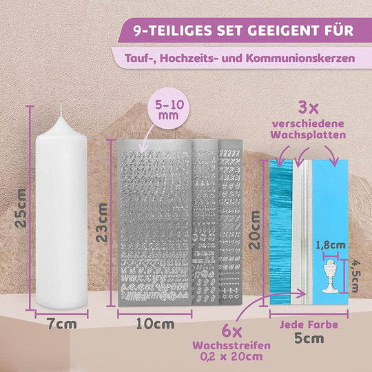 Taufkerze selber Machen Set (Türkis,25x7cm,Weiß) - WikaKerzen