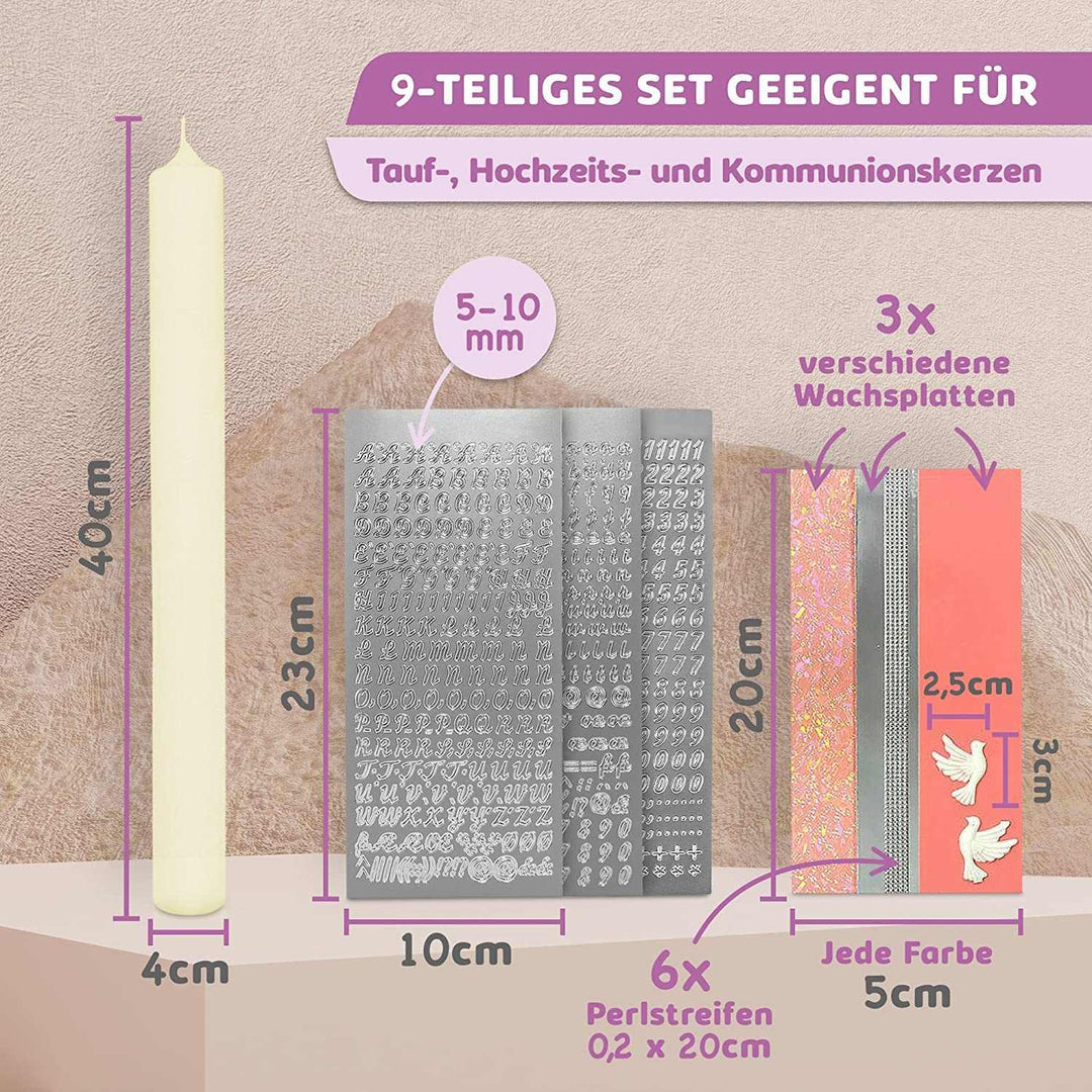 Taufkerze selber Machen Set (Rosa,40x4cm,Creme) - WikaKerzen
