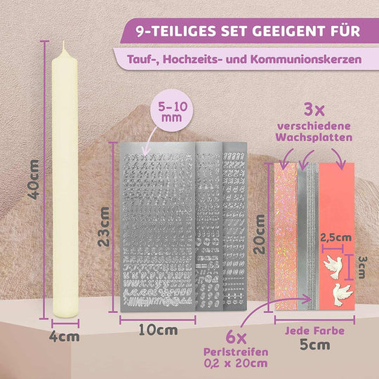 Taufkerze selber Machen Set (Rosa,40x4cm,Creme) - WikaKerzen