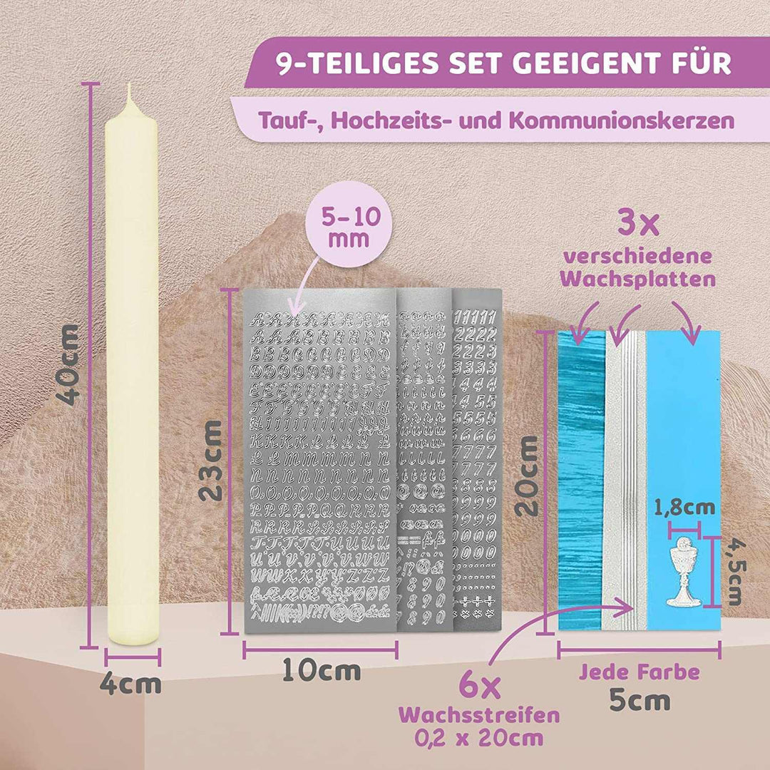 Taufkerze selber Machen Set (Türkis,40x4cm,Creme) - WikaKerzen
