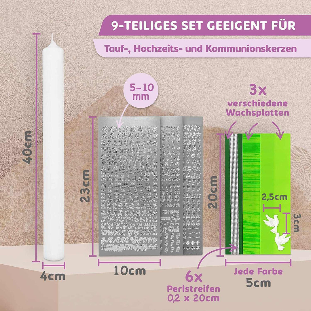 Taufkerze selber Machen Set (Grün,40x4cm,Weiß) - WikaKerzen