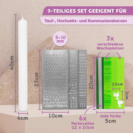 Taufkerze selber Machen Set (Grün,40x4cm,Weiß) - WikaKerzen