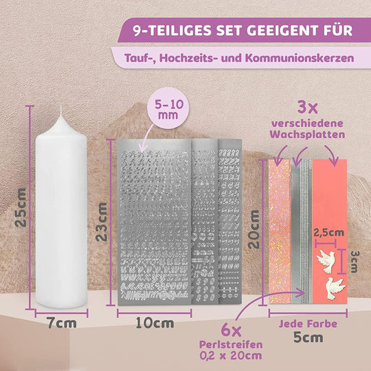 Taufkerze selber Machen Set (Rosa,25x7cm,Weiß) - WikaKerzen