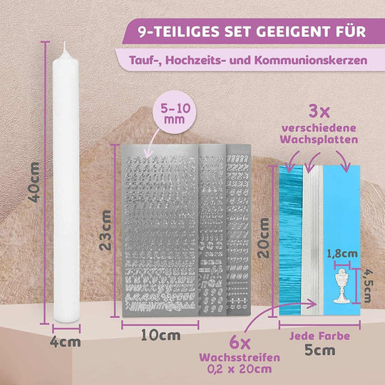 Taufkerze selber Machen Set (Türkis,40x4cm,Weiß) - WikaKerzen