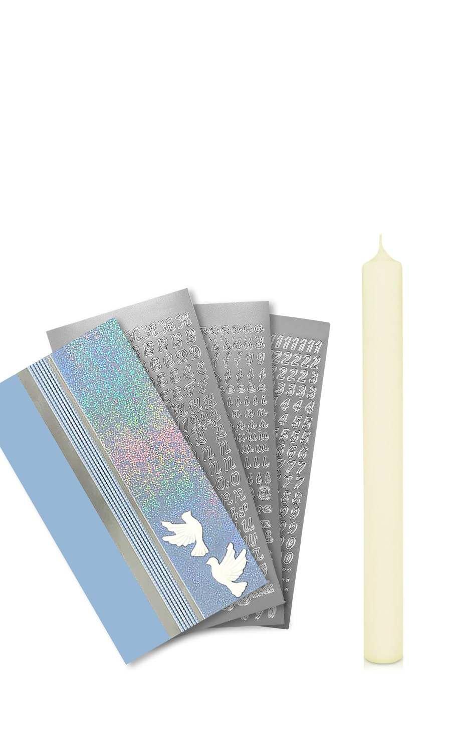 Taufkerze selber Machen Set (Blau,40x4cm,Creme) - WikaKerzen